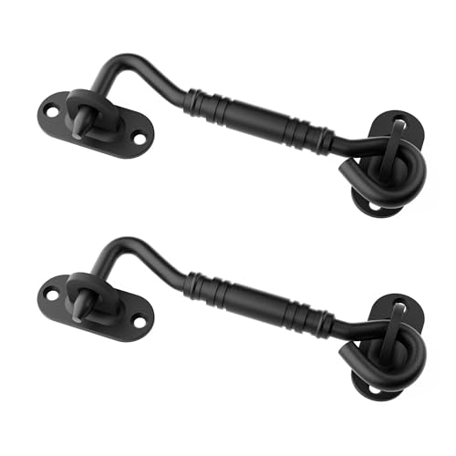 WINSOON 4 inch Hook and Eye Latch for Door 2 Pack, Privacy Eye Hook Latch, Rust-Resistant Metal Gate Latch, for Indoor and Outdoor, Gates, Bedrooms, Bathrooms, Sliding Doors, Fences, Windows-Black - color: Black