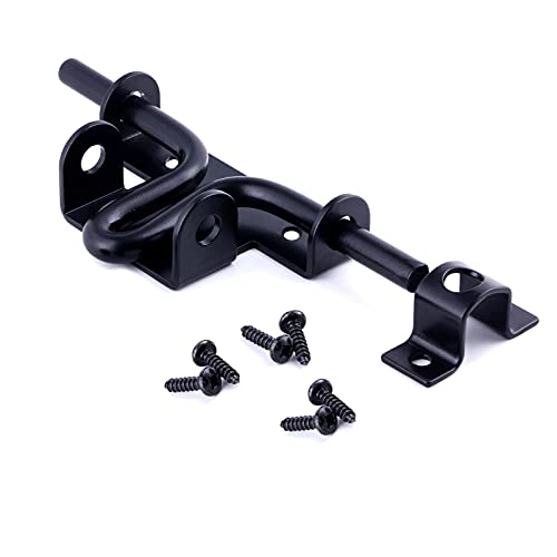 2 Packs Heavy Duty Slide Bolt Gate Latch – Black Thickened Metal Sliding Bolt Door Lock with Padlock Hole for Wooden Fence/Shed Door/Yard Door/Barn Door/Interior and Outdoor Latch