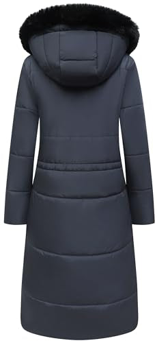MOERDENG Women's Long Winter Puffer Coat Waterproof Warm Maxi Down Jacket Faux Fur Removable Hood Parka - color: Navy, size: Small
