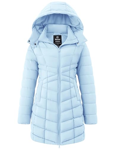 wantdo Women's Puffer Jacket Warm Padded Winter Coat Long Quilted Jacket (Available in Plus Size) - color: Light Blue, size: Small