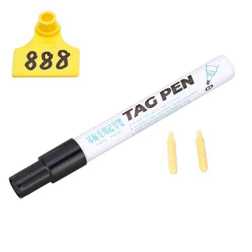 Agatige Ear Tag Marking Pen, 5.7in Black Livestock Ear Tag Pen Strong Penetration Ink Water Proof Not Fade Permanent Markers for Cattle Pig Cow Sheep