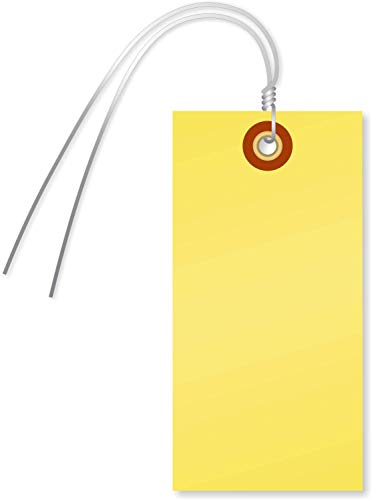 SmartSign Blank Tyvek Shipping Tags with Wire, Size #5 | 4 3/4" x 2 3/8", Pack of 100, Yellow, Made in USA - color: Yellow - Metal Wires, size: 4 3/4" x 2 3/8" - 100 Tags