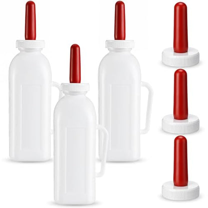 3 Sets Calf Feeding Bottle with Replacement Silicone Nipples, Durable Milk Feeding Pot with Handle for Calves, Nursing Supplies for Livestock (2 Quart) - size: 1 Count (Pack of 3)