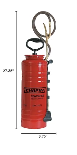 Chapin 19494 Made in USA 3.5 Gallon Tri-Poxy Industrial Open Head Sprayer for Professional Concrete Applications, Form Oils, Construction with All Brass Components, 3.5 gallons, Red