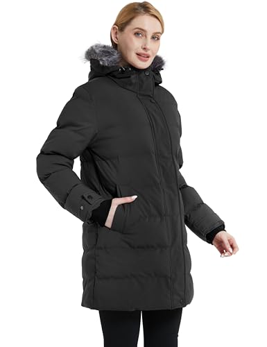 wantdo Women's Long Quilted Winter Coat Thicken Puffer Jacket with Faux Fur Hood - color: Charcoal, size: Small