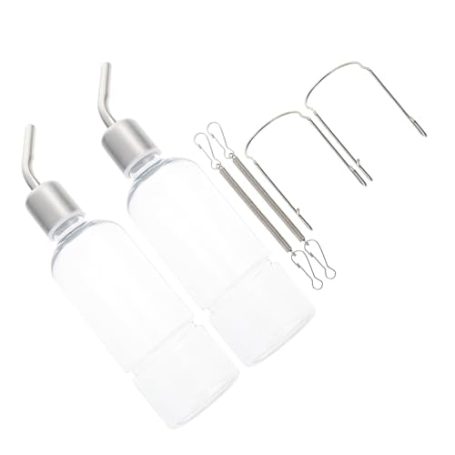 GLEAVI 2PCS Hanging Rabbit Water Bottles with Stainless Steel No-drip Spouts Transparent Water Feeders for Guinea Pigs Hamsters Chinchillas Cage Use