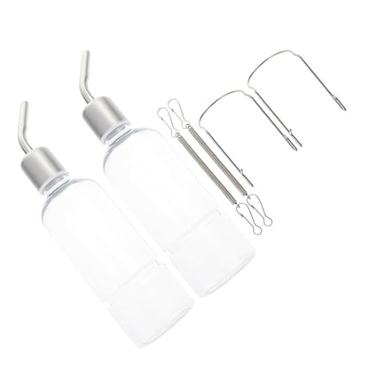 GLEAVI 2PCS Hanging Rabbit Water Bottles with Stainless Steel No-drip Spouts Transparent Water Feeders for Guinea Pigs Hamsters Chinchillas Cage Use