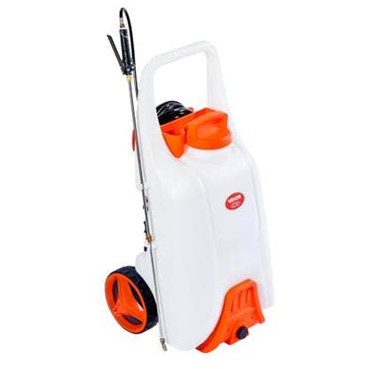 VEVOR 13.1 Gallon Battery Powered Sprayer with Wheels, Adjustable 0-80 PSI, 5 Nozzles and 98ft Hose Included, Orange - size: 13.1 Gal