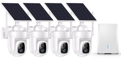 4K Security Cameras Wireless Outdoor with local storage Base,No Subscription Required,Home Security Cameras System with 360° Pan&Tilt,Auto Tracking,5G & 2.4G Router Compatible,Solar-Powered,4 cam kit - size: 4 Cam kit