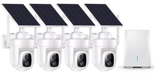 4K Security Cameras Wireless Outdoor with local storage Base,No Subscription Required,Home Security Cameras System with 360° Pan&Tilt,Auto Tracking,5G & 2.4G Router Compatible,Solar-Powered,4 cam kit - size: 4 Cam kit
