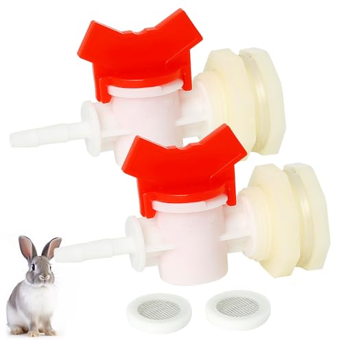 OCQOTAT 2pcs Rabbit Watering System Bucket Connector Kit-Includes Bulkhead Fitting, Barb Ball Valve，mesh Filter Washer for ID 5/16" Hose, Poultry Watering Equipment, Animal Water Dispenser - color: 2-Piece White Bucket Connector