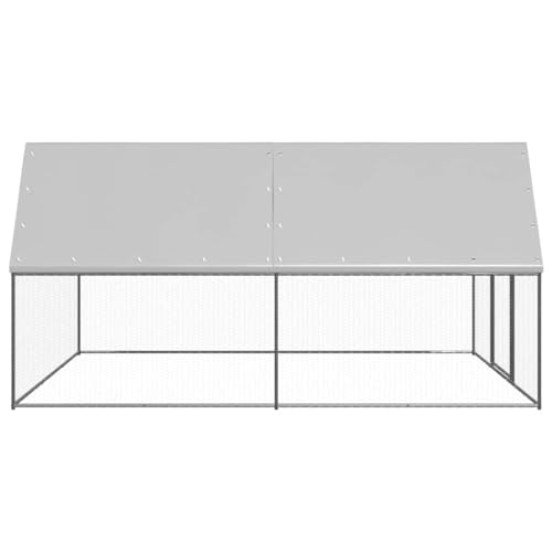 118" Galvanized Steel Chicken Coop with Lockable Walk-in Door, UV PE Cover, Secure Backyard Run - color: Silver, size: 118.1 x 118.1 x 78.7 in (W x L x H)