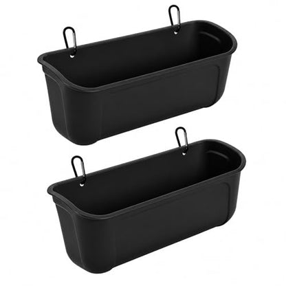 Chicken Feeder and Waterer 2 Pack, Hanging Fence Feed Trough with Clips, Chicken Coop Accessories Goat Duck Deer Poultry Feeder Livestock Feeding Container Trough, Black
