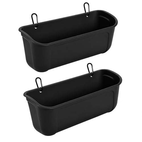 Chicken Feeder and Waterer 2 Pack, Hanging Fence Feed Trough with Clips, Chicken Coop Accessories Goat Duck Deer Poultry Feeder Livestock Feeding Container Trough, Black