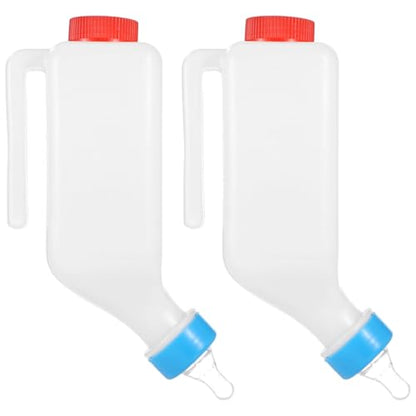 2 Pcs 27 oz Lamb Feeding Bottles, Thickened Goat Milk Feeders, Upside Down Nursing Bottle with Hanging Handle, Silicone Pacifier, Built-in Scale, for Goat, Lamb, Fawn, Piglet, Kitten, Puppy