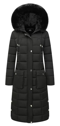 MOERDENG Women's Waterproof Long Winter Coat Thickened Down Alternative Jacket Warm Puffer Jacket Parka - color: Black, size: Large