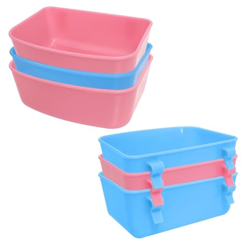 6 Pack Feeder (Blue, Pink), Hanging Feeder,Food and Water Container, Bath Water Bowl Universal for Birds Hamsters Mice Rats Rabbit Guinea Pig Small Pets (M) - size: M