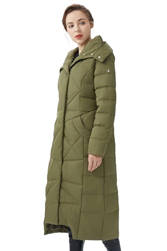 Orolay Women's Long Maxi Down Coat with Hood - 700 Fill Power RDS Certified Winter Puffer Jacket - color: Green, size: Large