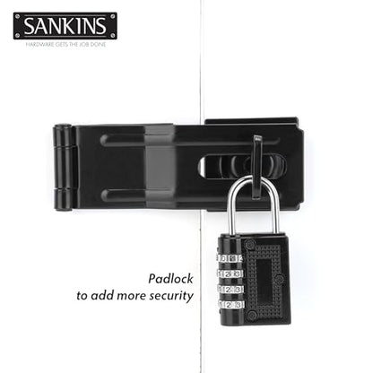 4-1/2" Swivel Staple Safety Hasps, Gate Door Hasp Latches Safety Packlock Clasp Locking with Twist Knob for Fence, Gate, Cabinet, Black - color: Black
