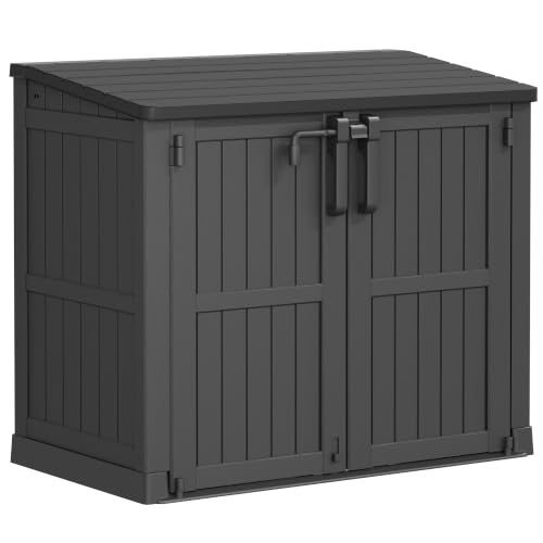 LHBcraft Outdoor Storage Cabinet 37 Cu Ft with Lockable Doors, Portable Horizontal Resin Storage Shed -Easy to Assemble, Waterproof Outdoor Storage Box for Backyards,Patios Black - color: Black, size: 30.1"×52.1"×44.3"