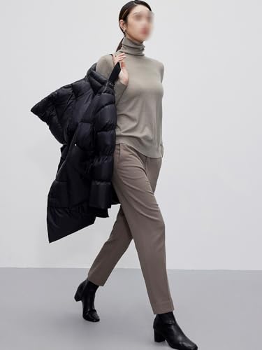 Women's Winter Windproof Down Jackets Goose Jacket for Women Black Mid Length - size: Large