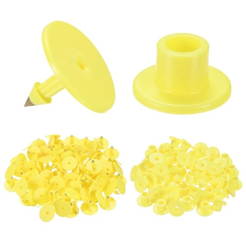 M METERXITY 100-Pack Cattle Ear Tags, Plastic Round Blank Livestock Ear Tags for Cows/Sheep/Cattle/Pig, Farm Animal Identification Markers [Yellow] - color: Yellow