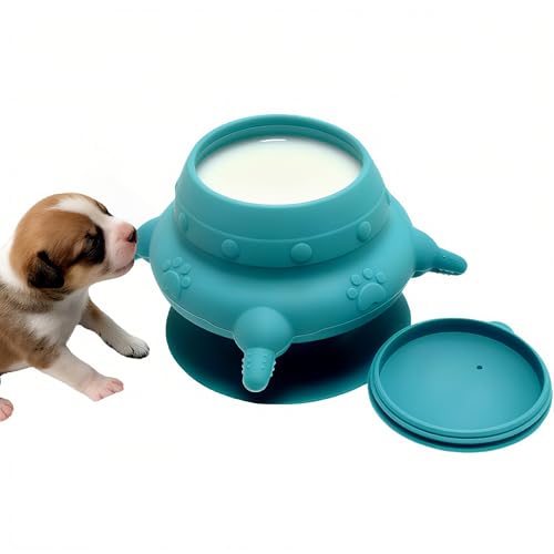 Puppy Milk Feeder Pet Bottles for Nursing Food Grade Silicone Feeder Bowl with 4 Dummy Nipples for Multiple Puppies Kittens Dogs Nursing Bowl - color: Blue