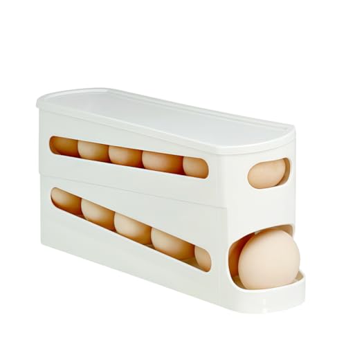 Egg Holder for Fridge, Automatic Rolling Egg Organizer for Refrigerator, Stackable Egg dispenser for refrigerator, Egg Storage & Egg Rack with Lid, Egg tray for Kitchen & Pantry Storage, FIFO Design