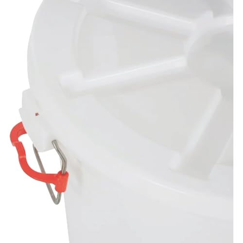 Tuff Stuff Products FS17 17 Gallon Seed and Animal Feed Heavy Duty Plastic Drum Bucket with Lock Lid for Dogs, Cats, Chickens, Cows, and Horses, White