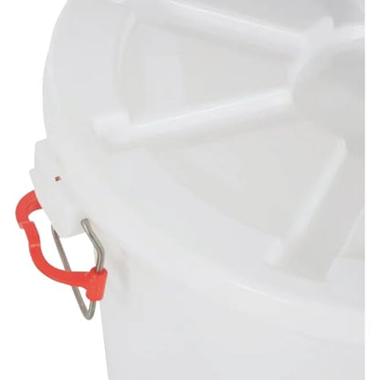 Tuff Stuff Products FS17 17 Gallon Seed and Animal Feed Heavy Duty Plastic Drum Bucket with Lock Lid for Dogs, Cats, Chickens, Cows, and Horses, White