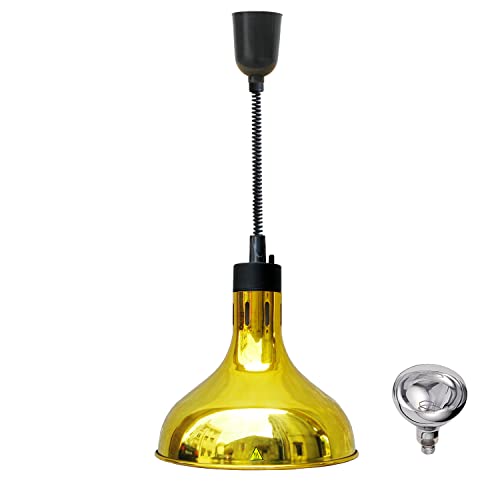 Hanging Food Heat Lamp Infrared Food Warmer Fry Heating Light 250W with Retractable Cord (Dia29cm(Gold)) - size: Dia29cm(Gold)