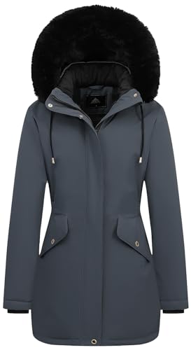 MOERDENG Women's Long Winter Down Coat Thicken Fleece Lined Parka Warm Puffer Jacket With Faux Fur Detachable Hood - color: Darkgrey, size: Small
