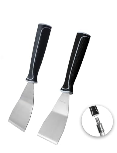 ROLLINGDOG 2PC 3 Inch Pole Scraper - Stainless Steel Bent Blade With Anti-Slip Rubber Handle, Heavy Duty Paint Remover Scraper Tool - color: 2pcs Paint Scrapers