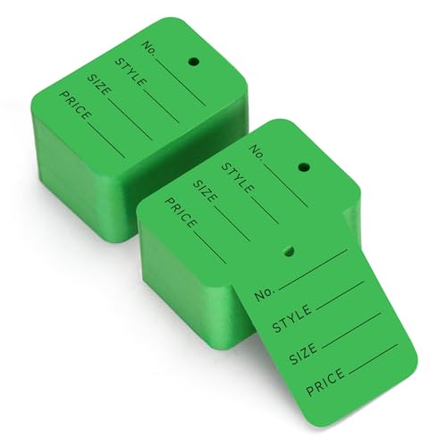 Jijacraft 1000 Pcs Price Tags - Green Clothing Tags for Retail - 1.97×1.38 Inch Small Paper Tags with Box, Writable Price Labels with Pre-Punched Holes for Clothes,Jewelry, Garage Sale and Display - color: Green