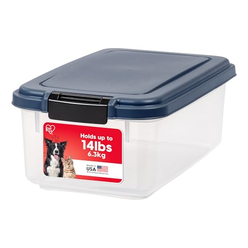 IRIS USA Airtight Dog Food Storage Container, Up to 14 lbs, Dog Cat Bird and Other Pet Food Treats Storage Bin, Dog Cat Wet Food Cans, Keep Fresh, BPA Free, Stackable, Navy - size: 14 lbs