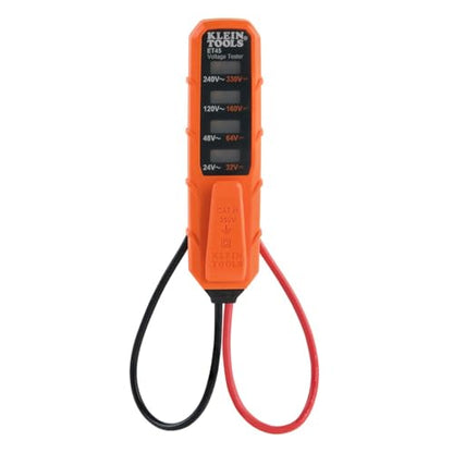 Klein Tools ET45 Digital AC/DC Voltage Tester, 12-240V AC, 32-330V DC, LED Illumination, DC Polarity, Auto Off, CATIII 350V-Class 2-Double Insulation, IP44 Dust & Water Resistant, No Batteries Needed - style: 24/240 V