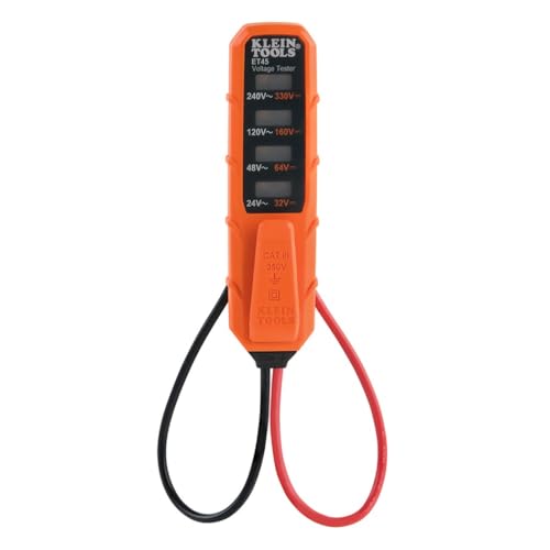 Klein Tools ET45 Digital AC/DC Voltage Tester, 12-240V AC, 32-330V DC, LED Illumination, DC Polarity, Auto Off, CATIII 350V-Class 2-Double Insulation, IP44 Dust & Water Resistant, No Batteries Needed - style: 24/240 V