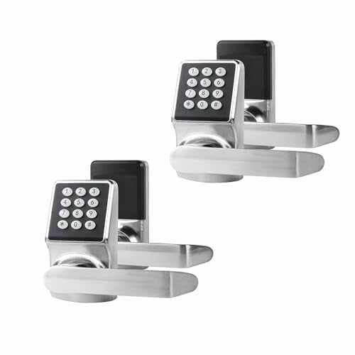 Keypad Door Lock with Handle, Digital Door Lock with Keypad Set,Keyless Entry Door Locks with Handle-IC Card and Anti-peep Password- Brushed Nickel-2PACKset - color: Brushed Nickel, size: 2 Pack