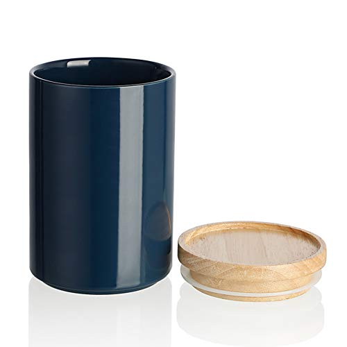 Sweejar Kitchen Canisters Ceramic Food Storage Jar, Stackable Containers with Airtight Seal Wooden Lid for Serving Ground Coffee, Tea, Sugar, Salt and More - 28 Fl Oz (Navy) - color: Navy, style: 28 Fl Oz (4.0"x6.1")