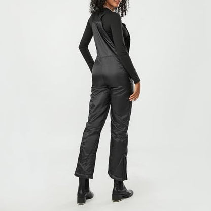 Yoawdats Women's Ski Snow Bibs Pants Insulated Water Resistant Winter Skiing Overalls Ripstop Windproof Snowboard Jumpsuits - color: Black, size: Large