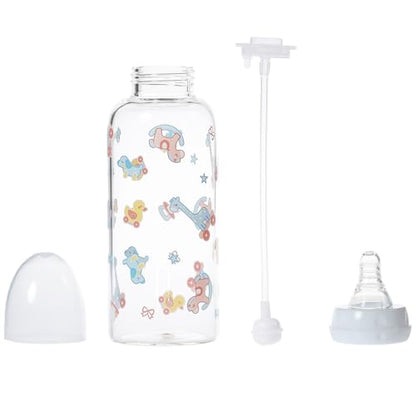 CutiePlusU Adult Glass Feeding Bottle Cute Printed Large Size Baby Bottles Rocking Fun 13.5Oz/400ML - color: Bottles Rocking