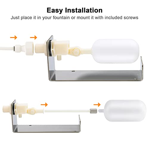 briidea Water Fountain Auto Fill System, Water Leveler Float Valve Kit, 1/4 Tube with Adjustable Arm for Outdoor Fountains, Gardens, Ponds