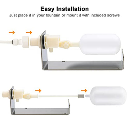 briidea Water Fountain Auto Fill System, Water Leveler Float Valve Kit, 1/4 Tube with Adjustable Arm for Outdoor Fountains, Gardens, Ponds