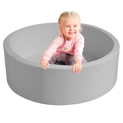 TRENDBOX Foam Ball Pit, 36" x 12" Indoor Outdoor Soft Round Ball Pool Playpen Ideal Gift Toy for Babies Kids and Toddler Children (No Balls) - Light Gray - color: Light Grey, size: 90CM