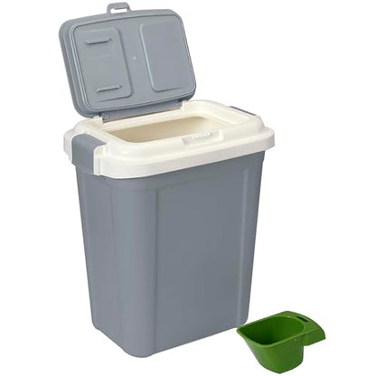 Ashfield & Harkness: Airtight Pet Food Storage Container - 23 Qt, Grey - Holds 20 lbs, Lightweight Bin & Measuring Scooper, Dogs-Cats-Animal Supplies - color: Grey, size: 20 lbs