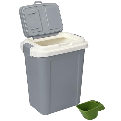 Ashfield & Harkness: Airtight Pet Food Storage Container - 23 Qt, Grey - Holds 20 lbs, Lightweight Bin & Measuring Scooper, Dogs-Cats-Animal Supplies - color: Grey, size: 20 lbs