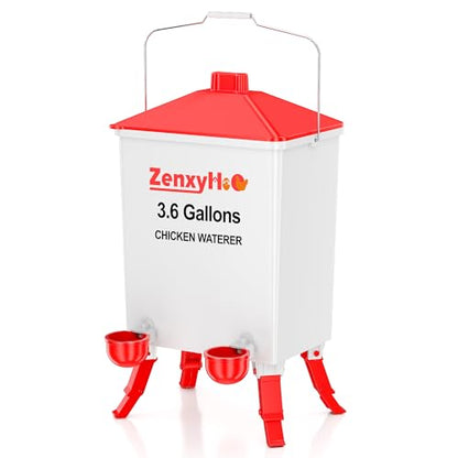 ZenxyHoC 3.6 Gal Chicken Waterer with Anti-Roost Cone, 3 Height Adjustable Locking Legs and 4 Automatic Water Cups for Backyard Flock - style: Waterer with Cups