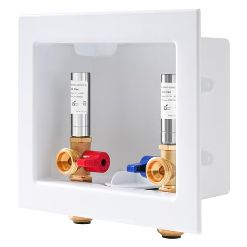 Washing Machine Outlet Box, with Stainless Steel Water Hammer Arrestor, 1/2-Inch Push Fit x3/4-Inch MHT with Center Drain, Washer Faucet Recessed Box, Laundry Washer Valve Outlet Box - color: Push Fit/SS Arrestor
