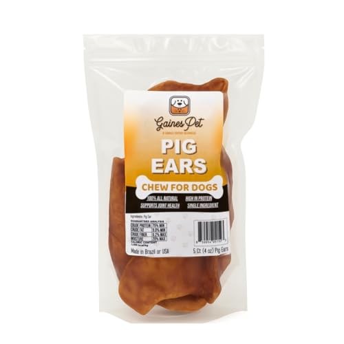 Gaines Pet Pig Ears for Dogs - 5 Pack, Thick Cut, All-Natural Whole Ears - No Additives Or Hormones, Safe Rawhide Alternative, Dental Health, Easy to Digest, Great for Small to Large Dogs - size: Pack of 5