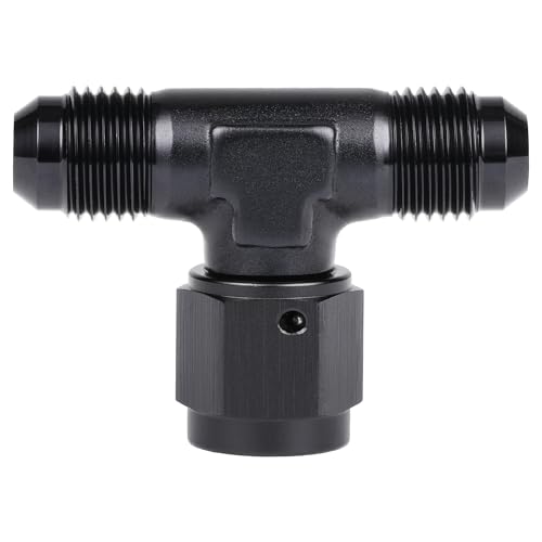 6AN Male Flare Tee T Fitting Adapter with AN6 Female Swivel On Side Aluminum Black - size: 6AN